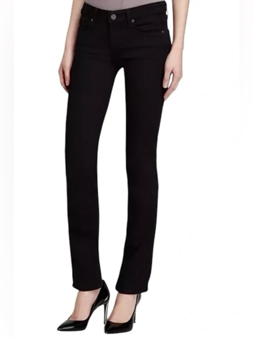 PAIGE Skyline Straight Jeans Black 24 Waist Minimalist Mid Rise